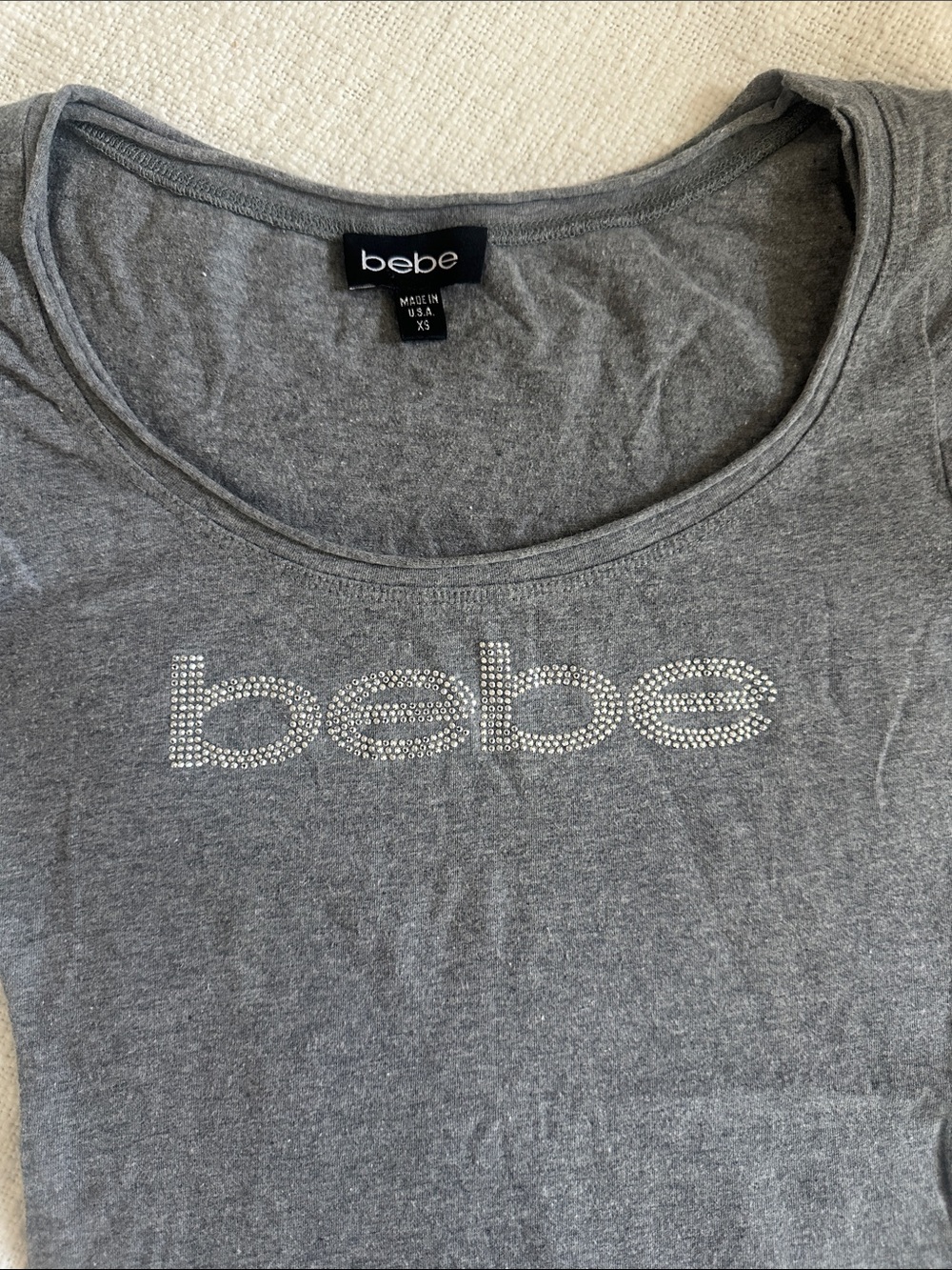 Vintage bebe Gray Short Sleeve Tee with Rhinestone Logo